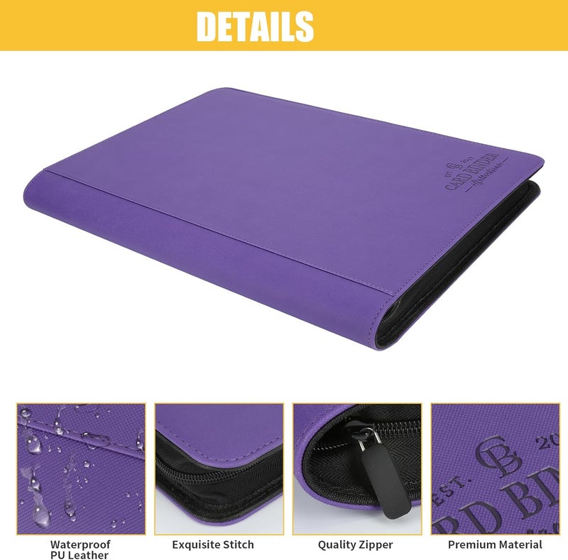 CARDBINDER Toploader Binder,Toploader Hard Cases, 9-Pocket Pages Sleeves Hold up 288 Cards.Toploader Card Binder with Sleeves for “3×4” rigid，Card Holder(purple) - Image 2